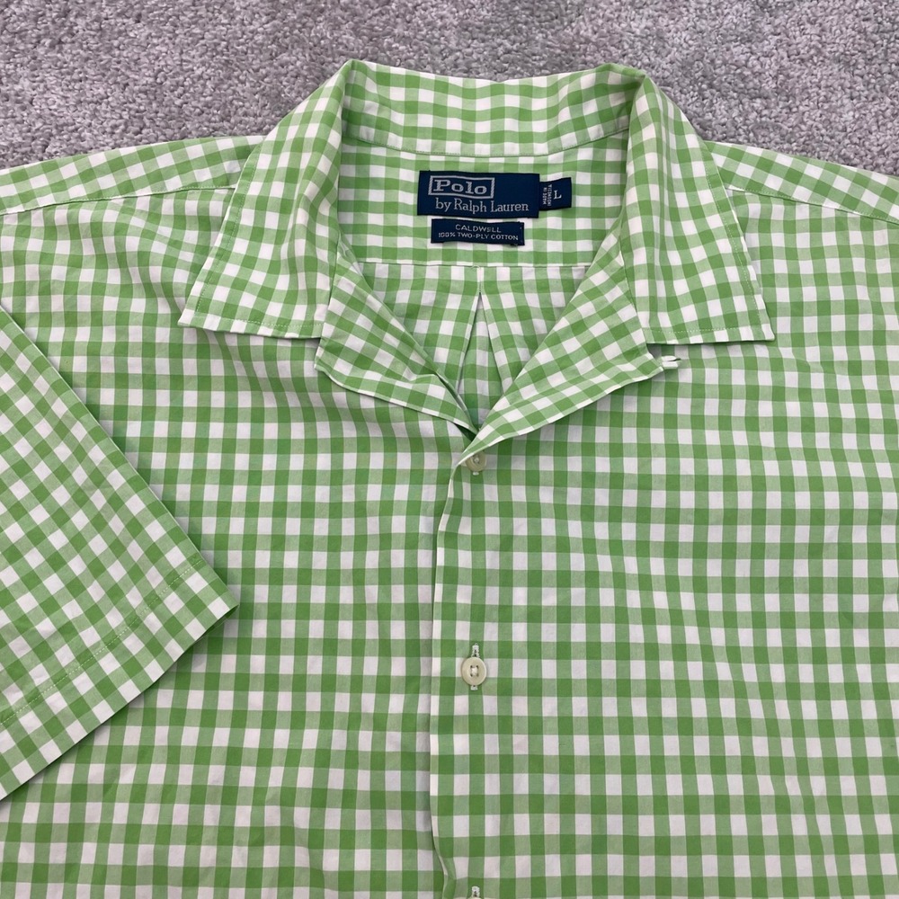 Polo Ralph Lauren Mens Large Caldwell Green Gingham Short Sleeve Button Down